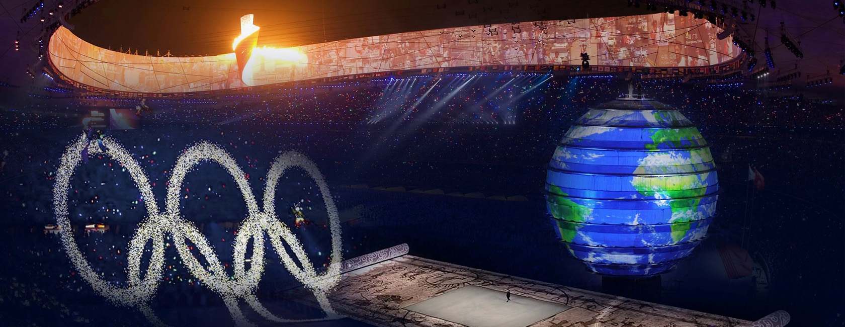 2008年北京奥运会开幕式 威尼斯9499打造梦幻五环、巨型LED地屏画卷、地球影像等项目